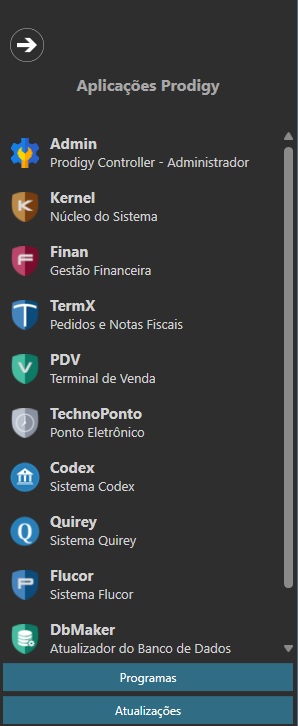 O seletor comum da suíte apresenta aplicativos habilitados no ambiente para facilitar a navegação entre módulos.